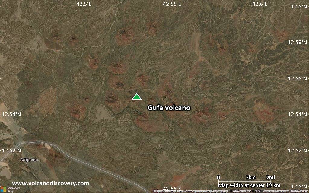 Satellite/aerial-type map of Gufa volcano (scale of approx. 10-20 km)
