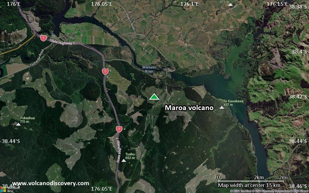 Satellite/aerial-type map of Maroa volcano (scale of approx. 10-20 km)