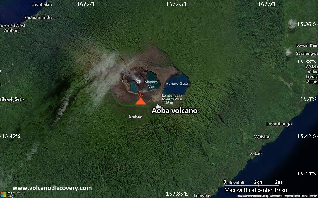 Satellite/aerial-type map of Aoba volcano (scale of approx. 10-20 km)
