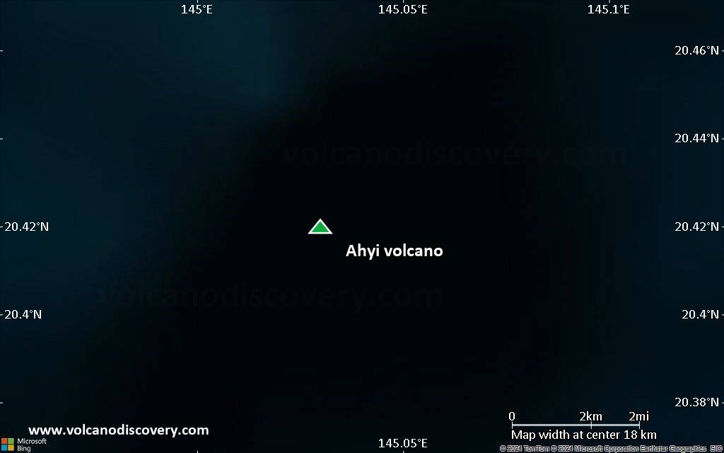 Satellite/aerial-type map of Ahyi volcano (scale of approx. 10-20 km)