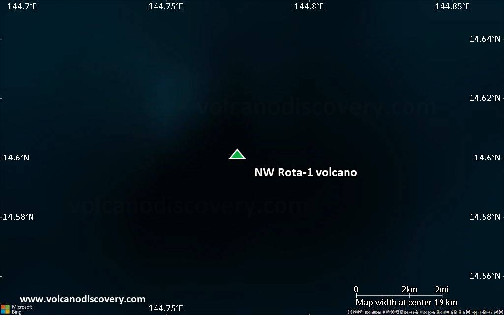 Satellite/aerial-type map of NW Rota-1 volcano (scale of approx. 10-20 km)