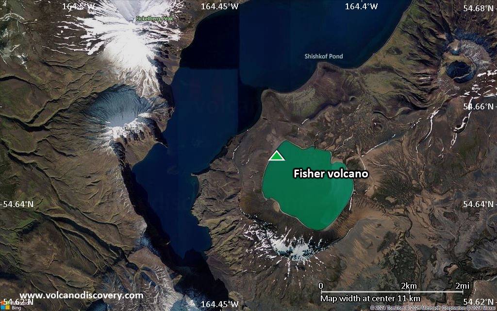 Satellite/aerial-type map of Fisher volcano (scale of approx. 10-20 km)