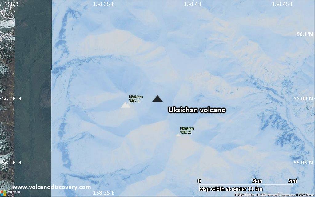 Satellite/aerial-type map of Uksichan volcano (scale of approx. 10-20 km)