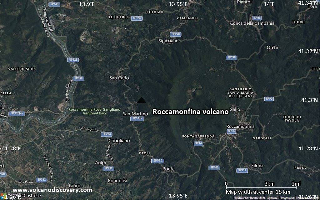 Satellite/aerial-type map of Roccamonfina volcano (scale of approx. 10-20 km)