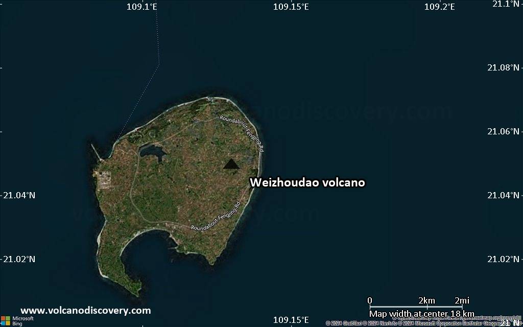 Satellite/aerial-type map of Weizhoudao volcano (scale of approx. 10-20 km)