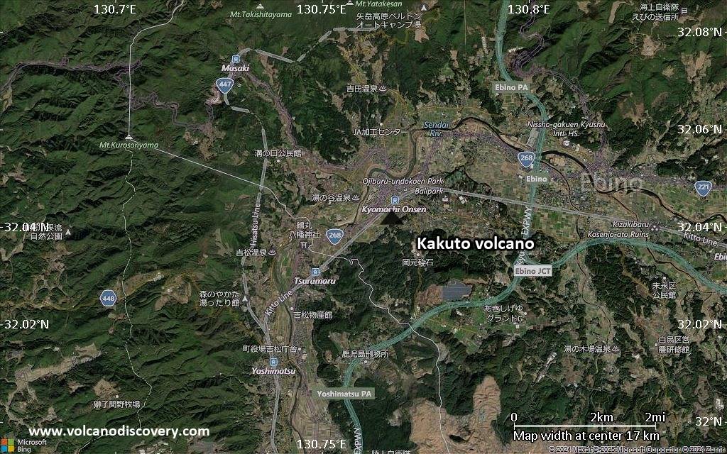 Satellite/aerial-type map of Kakuto volcano (scale of approx. 10-20 km)