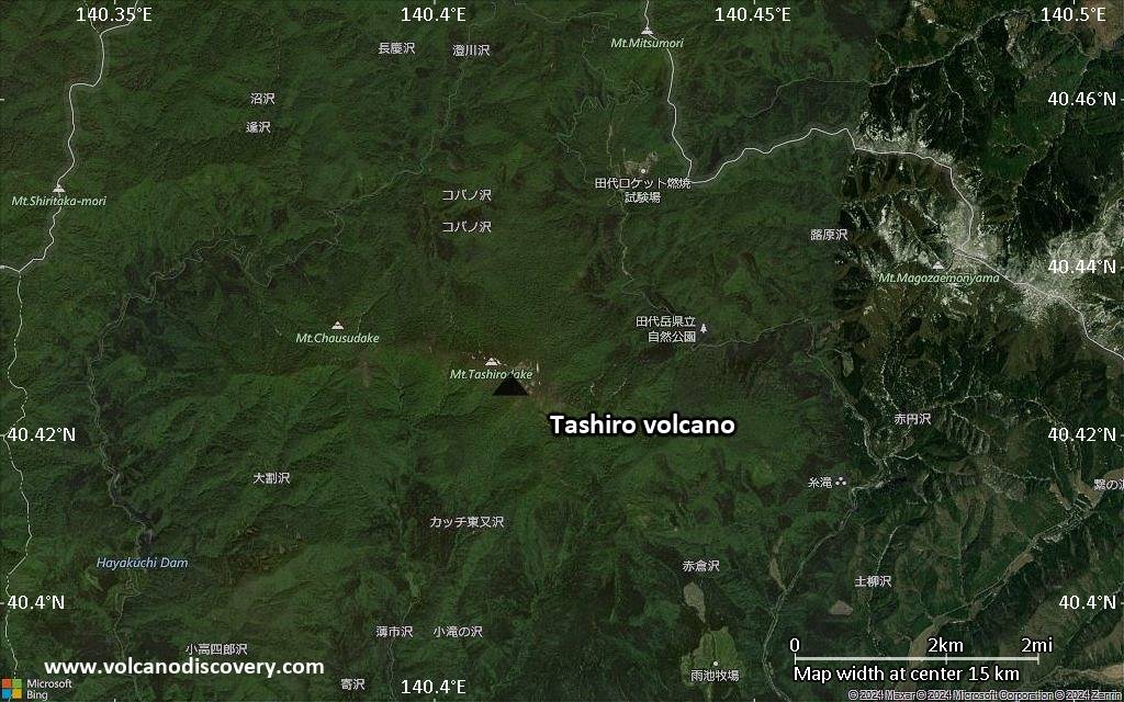 Satellite/aerial-type map of Tashiro volcano (scale of approx. 10-20 km)