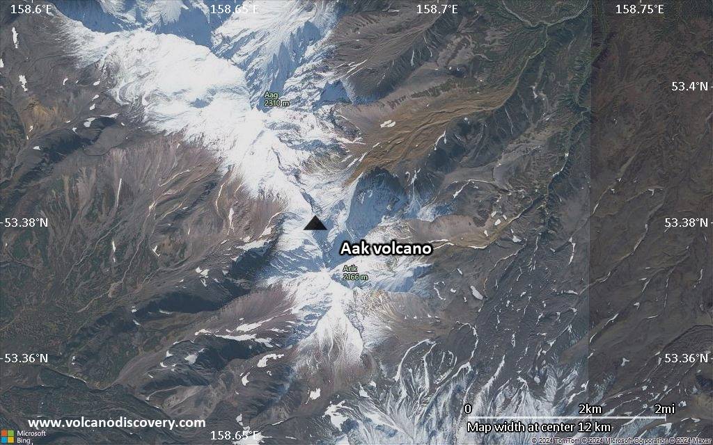 Satellite/aerial-type map of Aak volcano (scale of approx. 10-20 km)