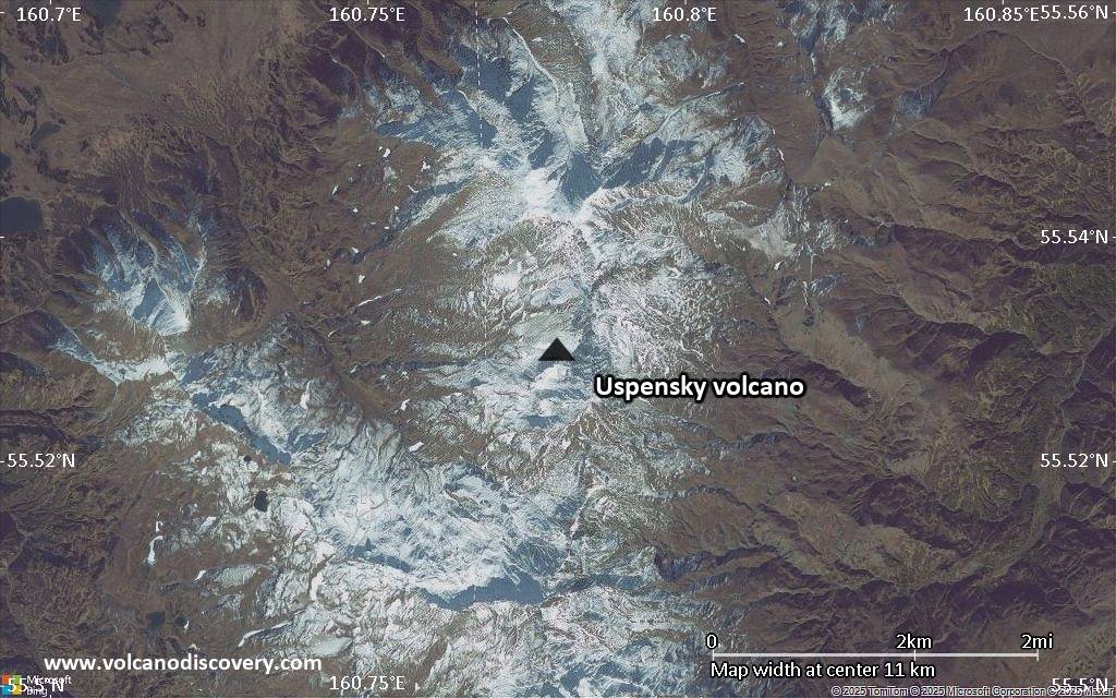 Satellite/aerial-type map of Uspensky volcano (scale of approx. 10-20 km)