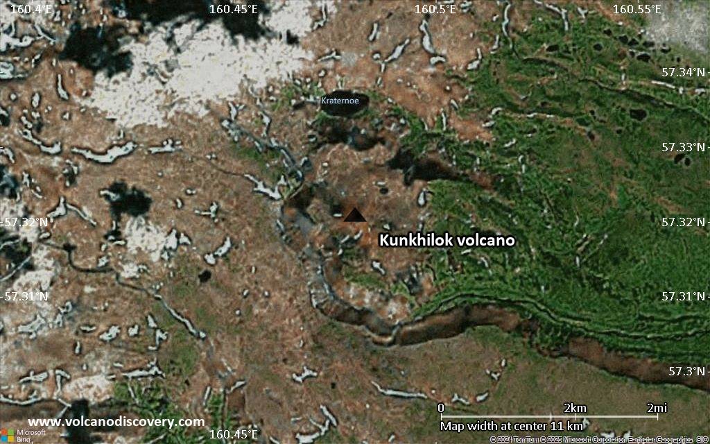 Satellite/aerial-type map of Kunkhilok volcano (scale of approx. 10-20 km)