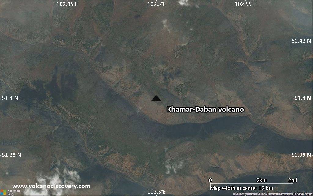 Satellite/aerial-type map of Khamar-Daban volcano (scale of approx. 10-20 km)