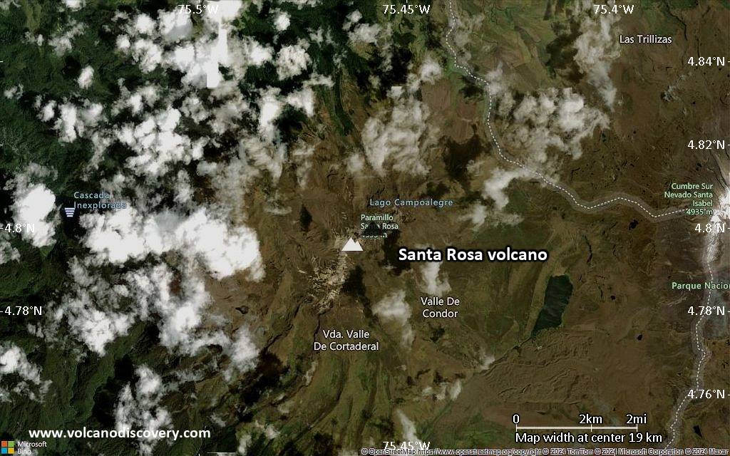 Satellite/aerial-type map of Santa Rosa volcano (scale of approx. 10-20 km)