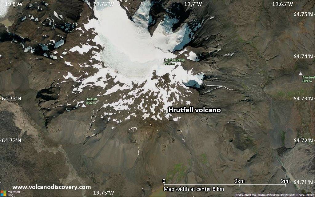 Satellite/aerial-type map of Hrutfell volcano (scale of approx. 10-20 km)