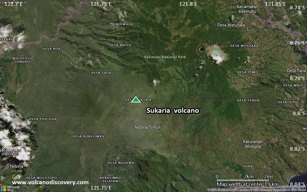 Satellite/aerial-type map of Sukaria  volcano (scale of approx. 10-20 km)