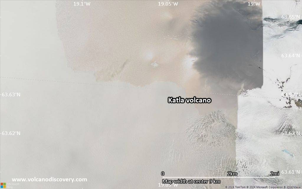 Satellite/aerial-type map of Katla volcano (scale of approx. 10-20 km)