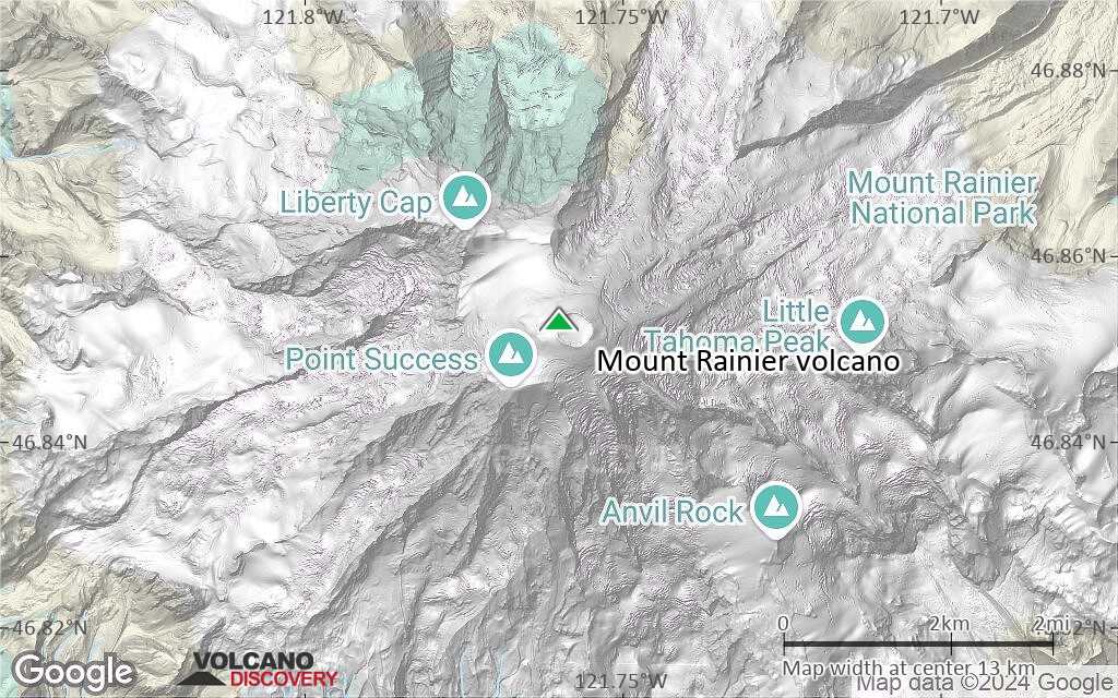 Terrain-type map of Mount Rainier volcano (scale of approx. 10-20 km)