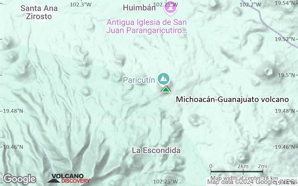 Terrain-type map of Michoacán-Guanajuato volcano (scale of approx. 10-20 km)