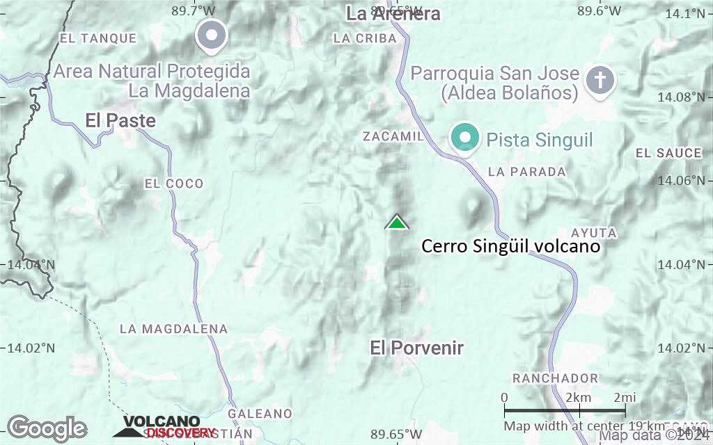 Terrain-type map of Cerro Singüil volcano (scale of approx. 10-20 km)