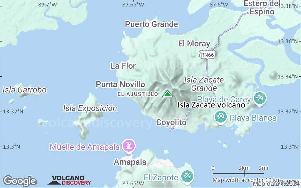 Terrain-type map of Isla Zacate volcano (scale of approx. 10-20 km)