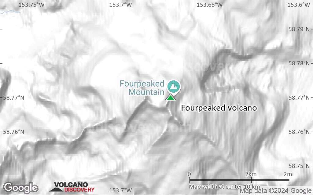 Terrain-type map of Fourpeaked volcano (scale of approx. 10-20 km)