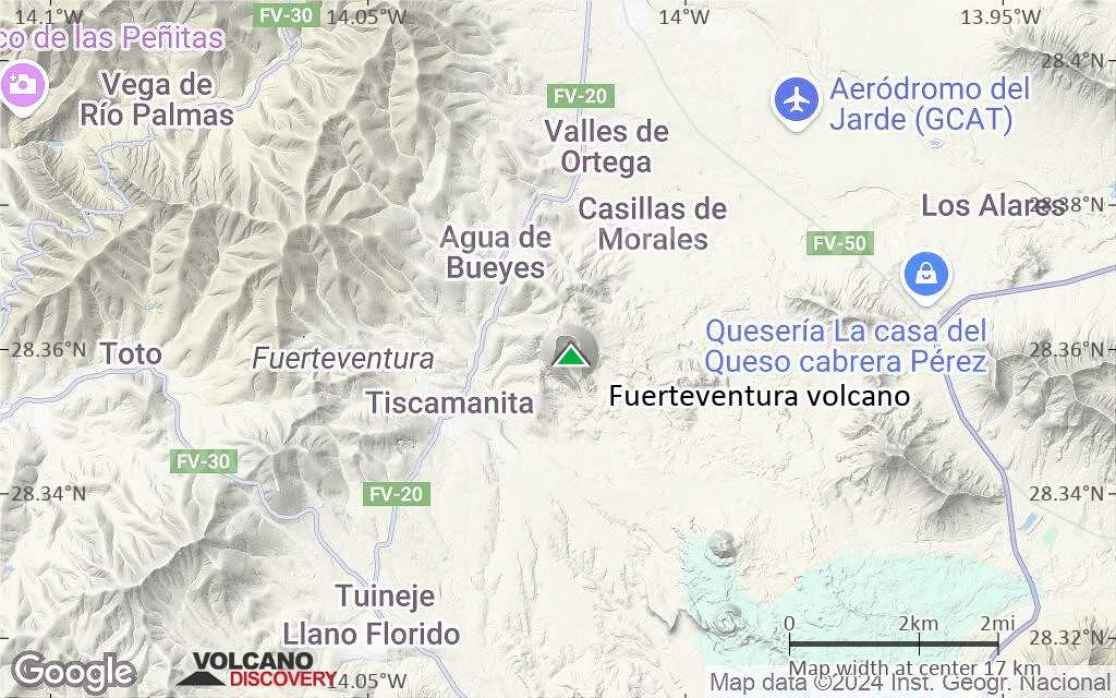 Terrain-type map of Fuerteventura volcano (scale of approx. 10-20 km)