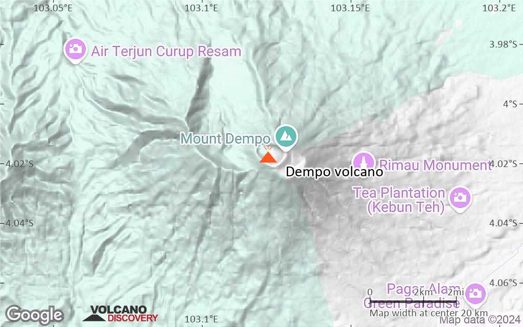 Terrain-type map of Dempo volcano (scale of approx. 10-20 km)