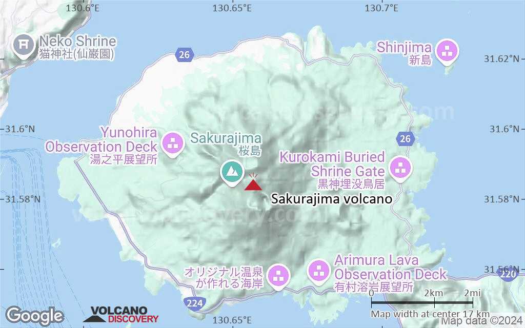 Terrain-type map of Sakurajima volcano (scale of approx. 10-20 km)