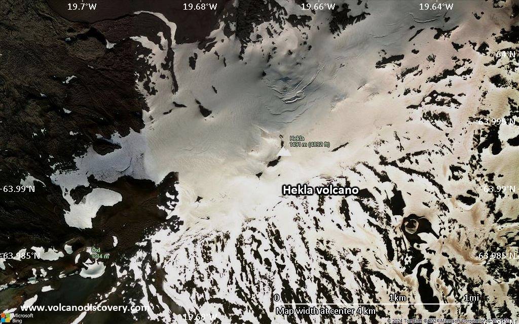 Satellite/aerial-type map of Hekla volcano (scale of 5-10 km)