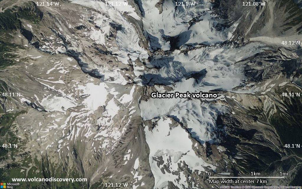 Satellite/aerial-type map of Glacier Peak volcano (scale of 5-10 km)