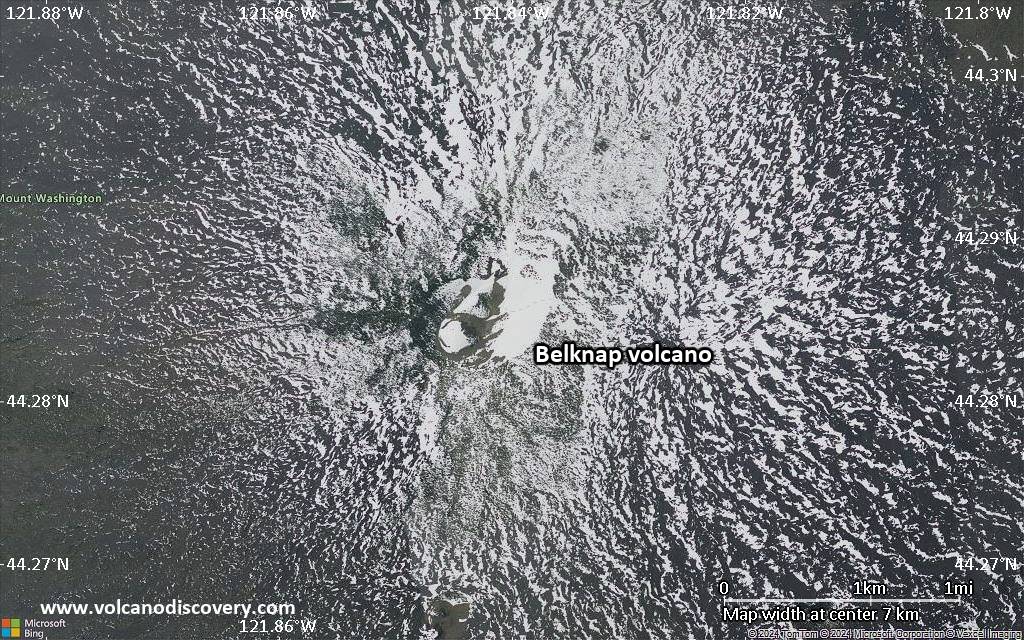 Satellite/aerial-type map of Belknap volcano (scale of 5-10 km)