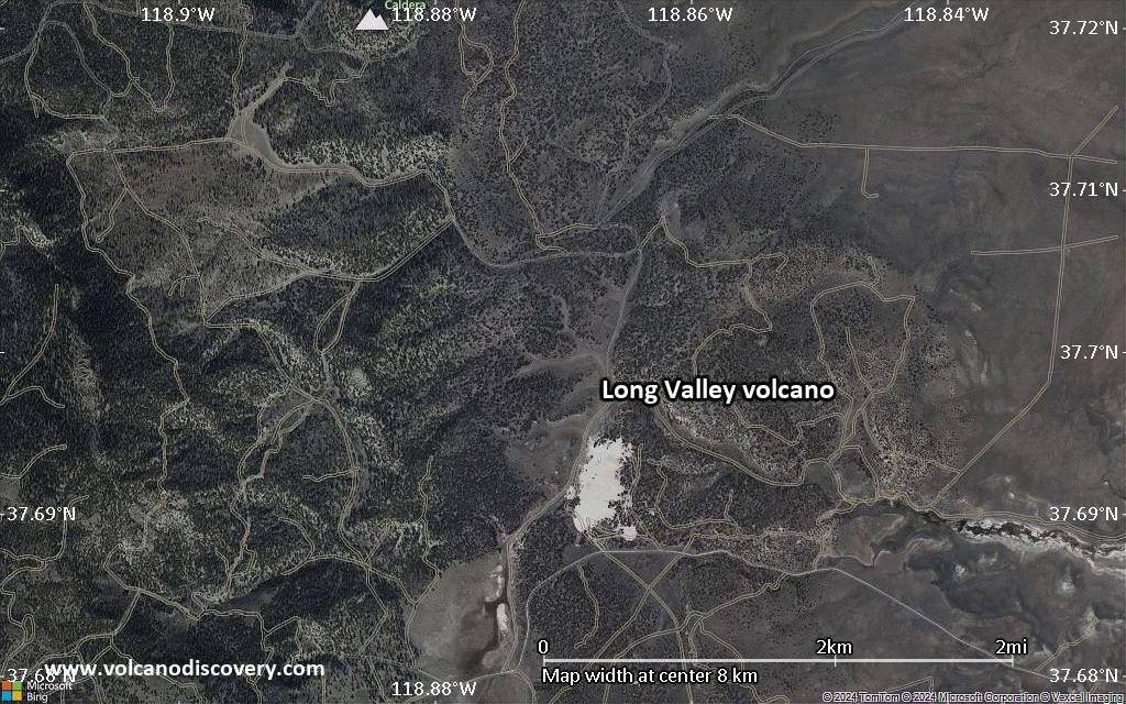 Satellite/aerial-type map of Long Valley volcano (scale of 5-10 km)