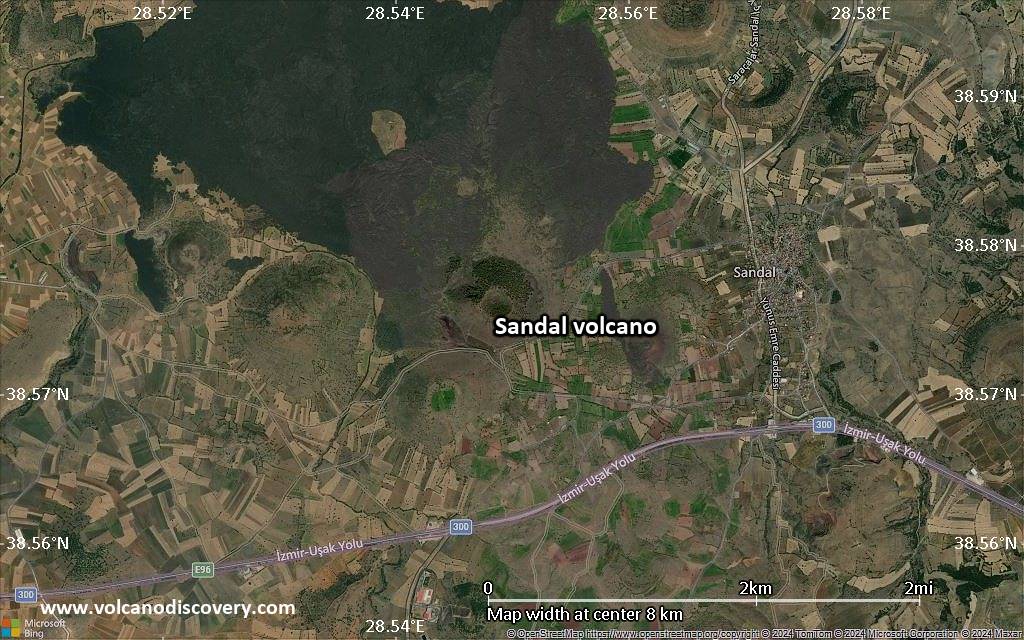 Satellite/aerial-type map of Sandal volcano (scale of 5-10 km)