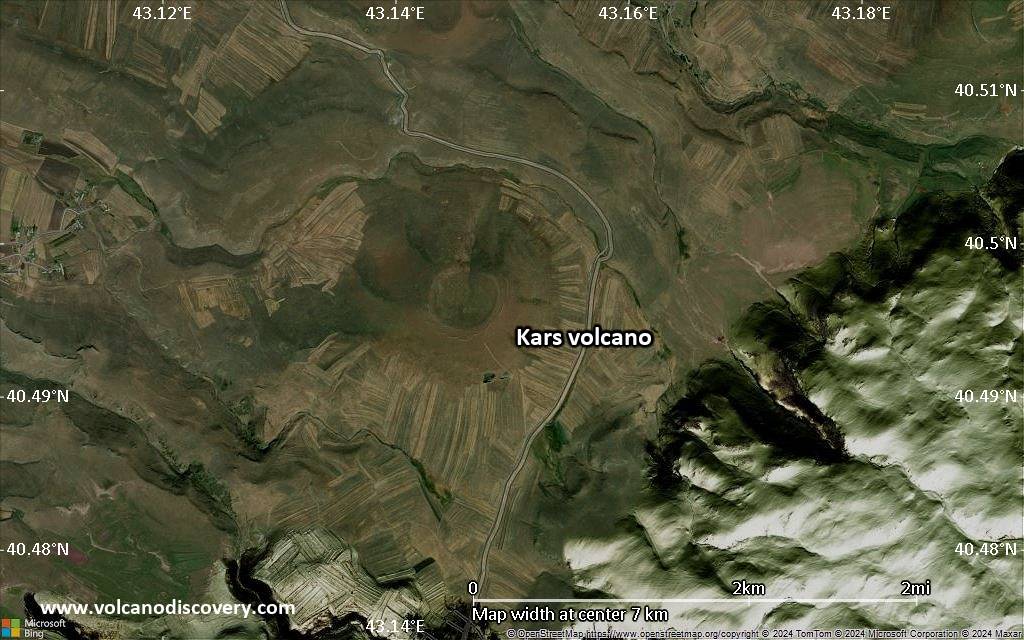 Satellite/aerial-type map of Kars volcano (scale of 5-10 km)