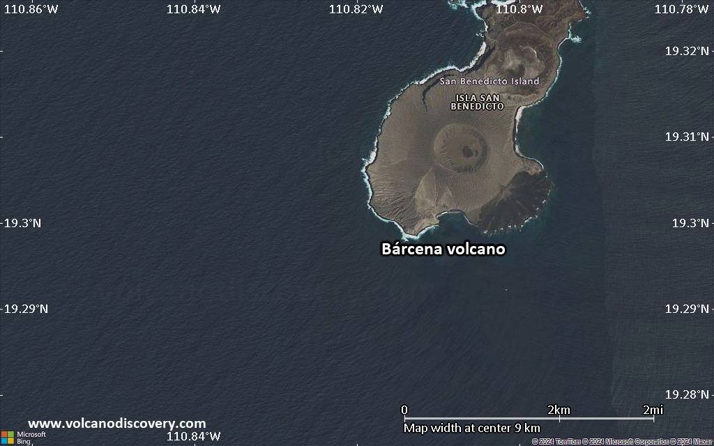 Satellite/aerial-type map of Bárcena volcano (scale of 5-10 km)