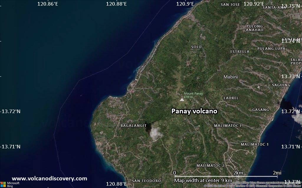 Satellite/aerial-type map of Panay volcano (scale of 5-10 km)