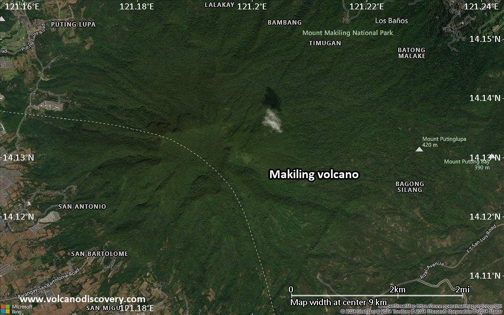 Satellite/aerial-type map of Makiling volcano (scale of 5-10 km)
