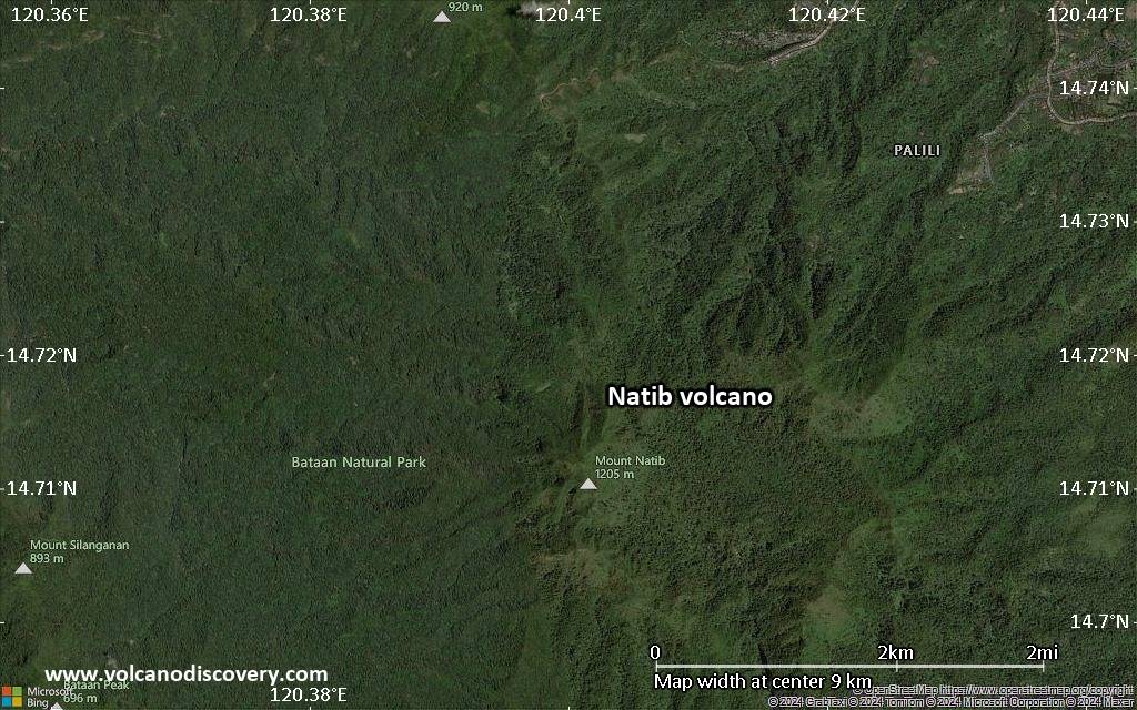 Satellite/aerial-type map of Natib volcano (scale of 5-10 km)
