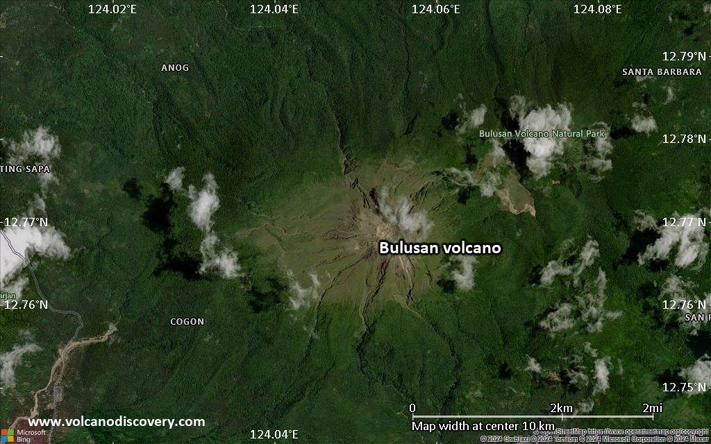 Satellite/aerial-type map of Bulusan volcano (scale of 5-10 km)