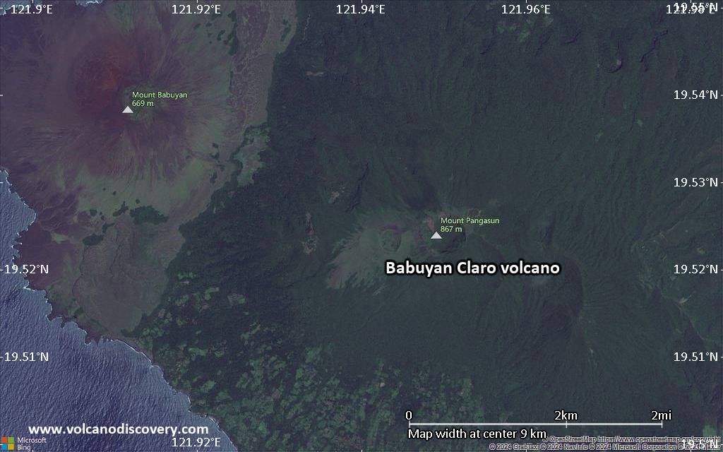 Satellite/aerial-type map of Babuyan Claro volcano (scale of 5-10 km)