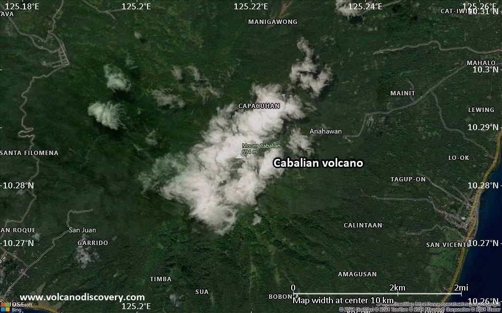 Satellite/aerial-type map of Cabalian volcano (scale of 5-10 km)