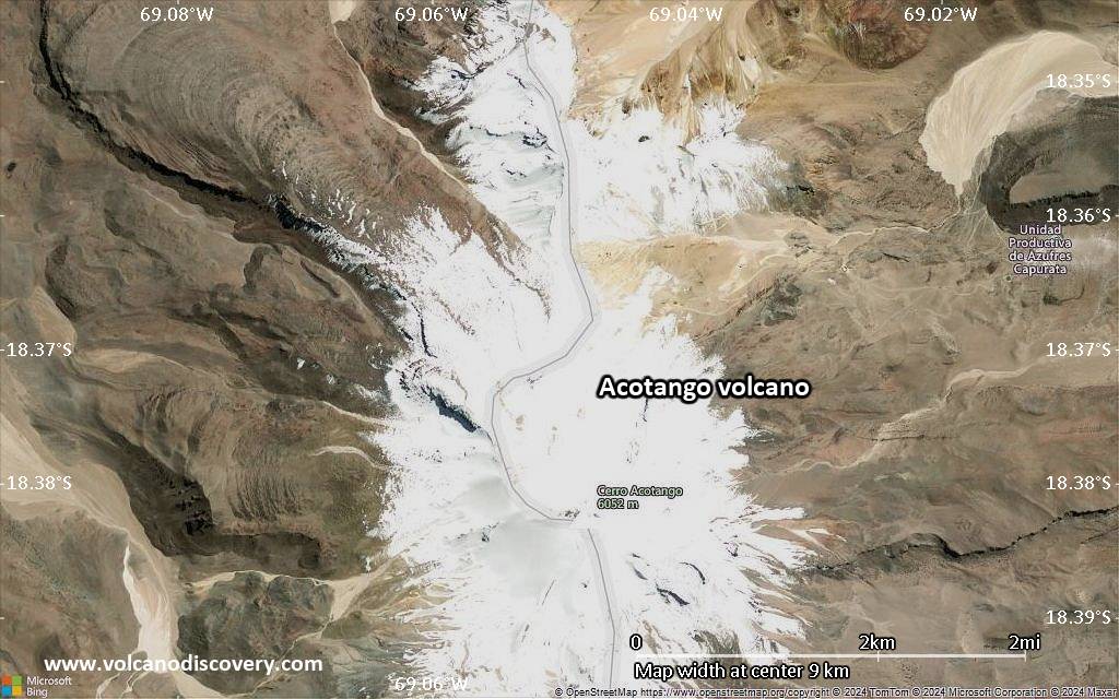 Satellite/aerial-type map of Acotango volcano (scale of 5-10 km)