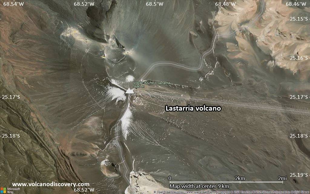 Satellite/aerial-type map of Lastarria volcano (scale of 5-10 km)