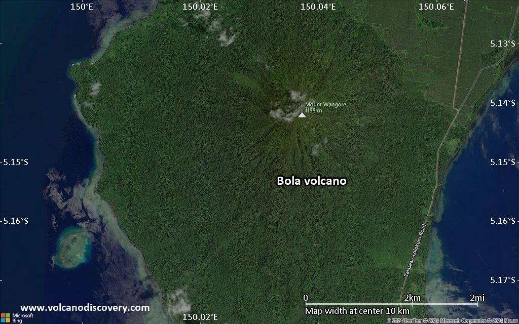 Satellite/aerial-type map of Bola volcano (scale of 5-10 km)