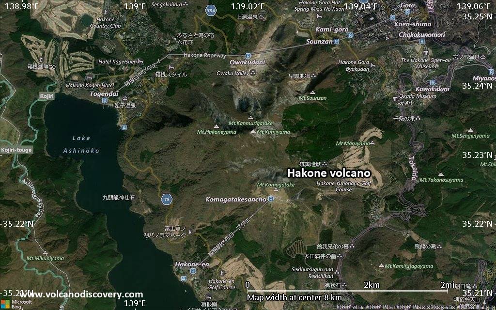 Satellite/aerial-type map of Hakone volcano (scale of 5-10 km)