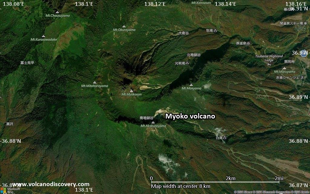 Satellite/aerial-type map of Myoko volcano (scale of 5-10 km)