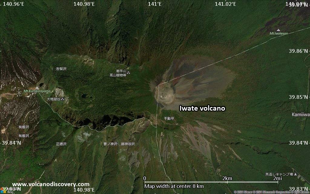 Satellite/aerial-type map of Iwate volcano (scale of 5-10 km)
