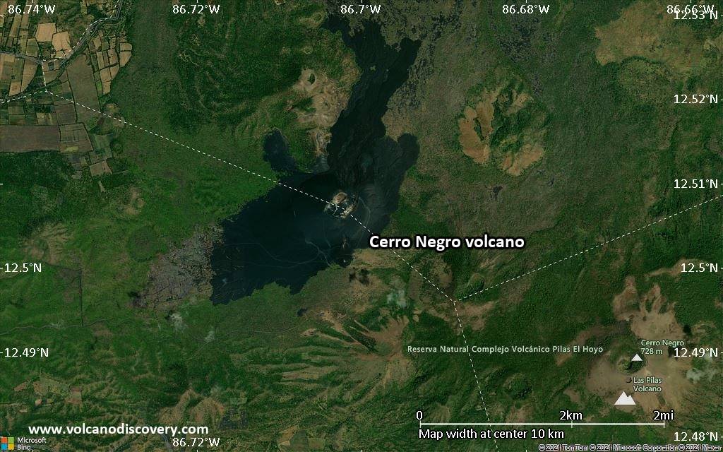 Satellite/aerial-type map of Cerro Negro volcano (scale of 5-10 km)