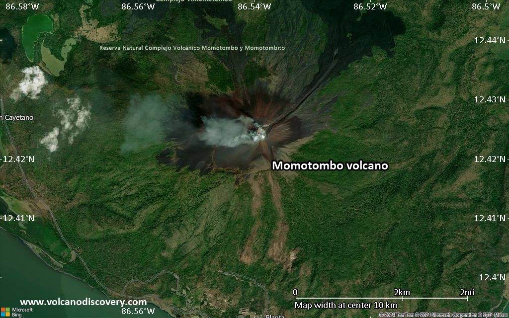 Satellite/aerial-type map of Momotombo volcano (scale of 5-10 km)