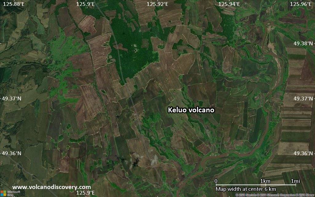Satellite/aerial-type map of Keluo volcano (scale of 5-10 km)