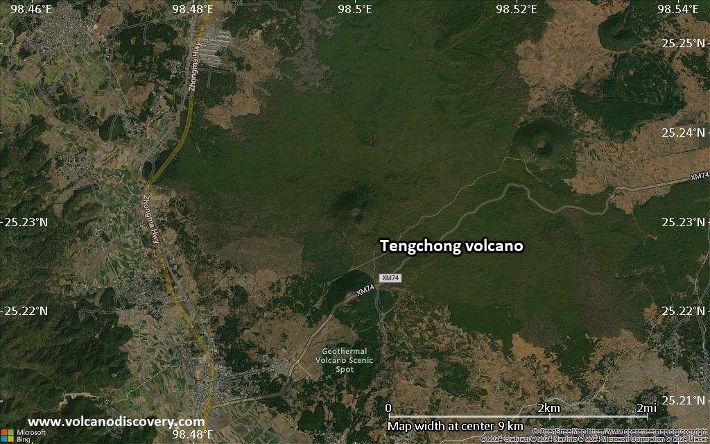 Satellite/aerial-type map of Tengchong volcano (scale of 5-10 km)